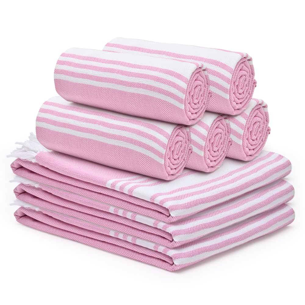 Combo: Cotton Bath Towel Set - Soft, Quick Dry, Good Absorbency | 8 Pcs | 150cmx75cm | Pink