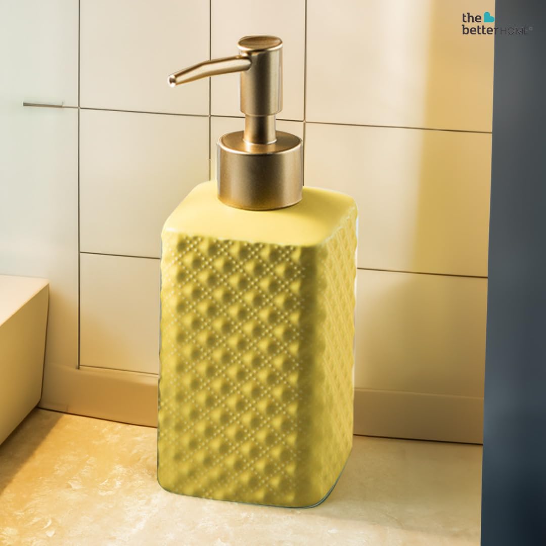 The Better Home 350ml Soap Dispenser Bottle - Yellow (Set of 2) |Ceramic Liquid Pump Dispenser for Kitchen, Wash-Basin, and Bathroom