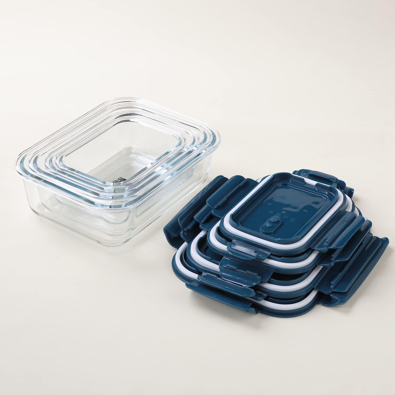 The Better Home Borosilicate Glass Containers with Lid - Glass Lunch Box with Air Vent Lid, Kitchen Containers Set - Microwave & Freezer Safe, Leak Proof, Stackable Design, Set of 4 (Rectangular)