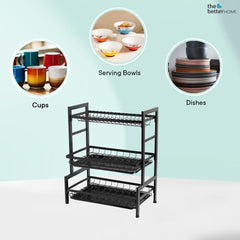The Better Home Free Mounting Dish Rack | Stackable Kitchen Basket for Storage | Carbon Steel Collapsible Foldable Basket for Fruits and Vegetables | Rust-Resistant | Unbreakable (Dish Rack - 3 Layer)
