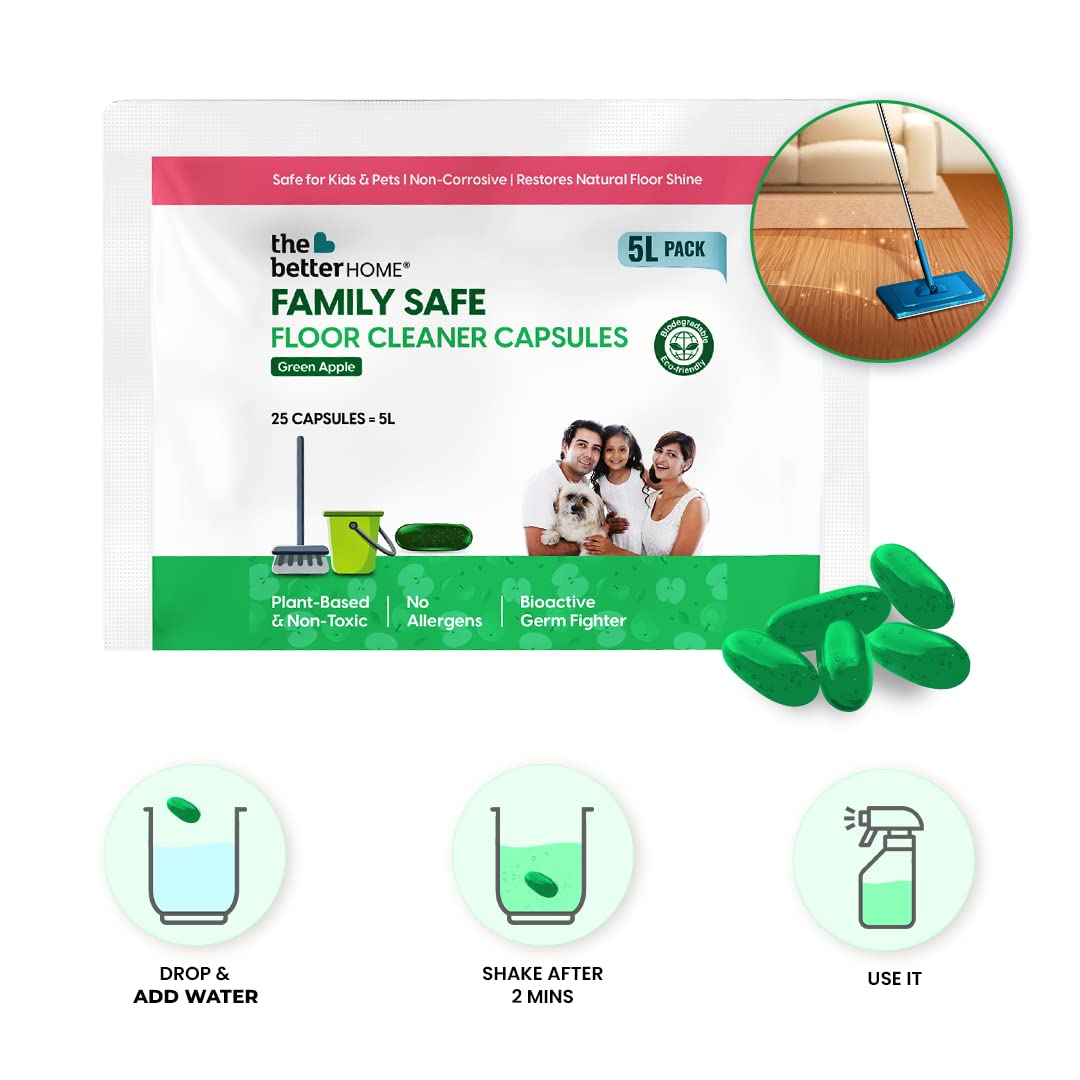 The Better Home Floor Cleaner Liquid Concentrate Capsules 5 Litres | 5 Capsules = 1 Litre | Plant-Based & Non-Toxic Floor Cleaner | Non Toxic Floor Cleaner Liquid Concentrate