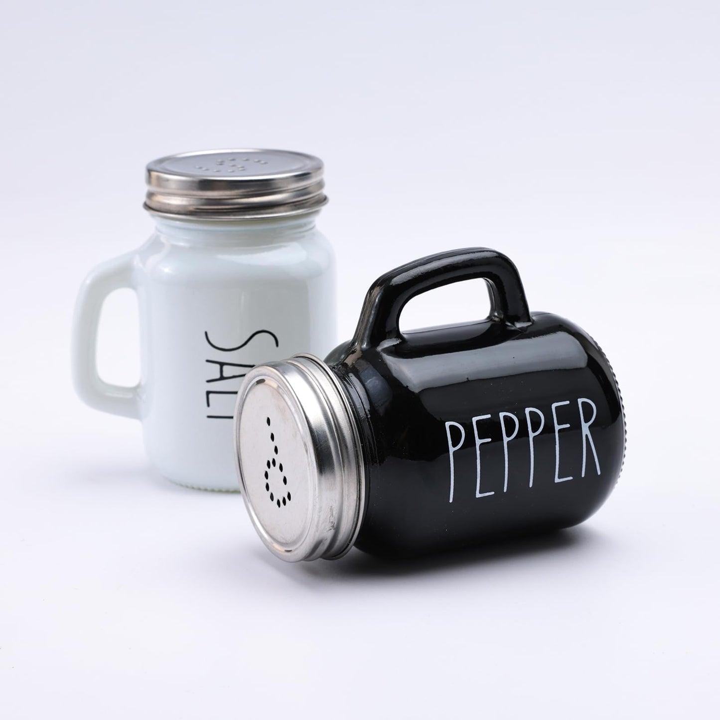 Glass Salt and Pepper Shaker Set - Stylish White & Black | Includes 2 Shakers | Hand Wash Only