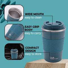 Insulated Coffee Mug with Lid and Sleeve (380ml) | Double Wall Insulated Stainless Steel Mug for Coffee & Tea | Hot and Cold Tumbler | Coffee Mug with Lid for Home & Office (Blue)