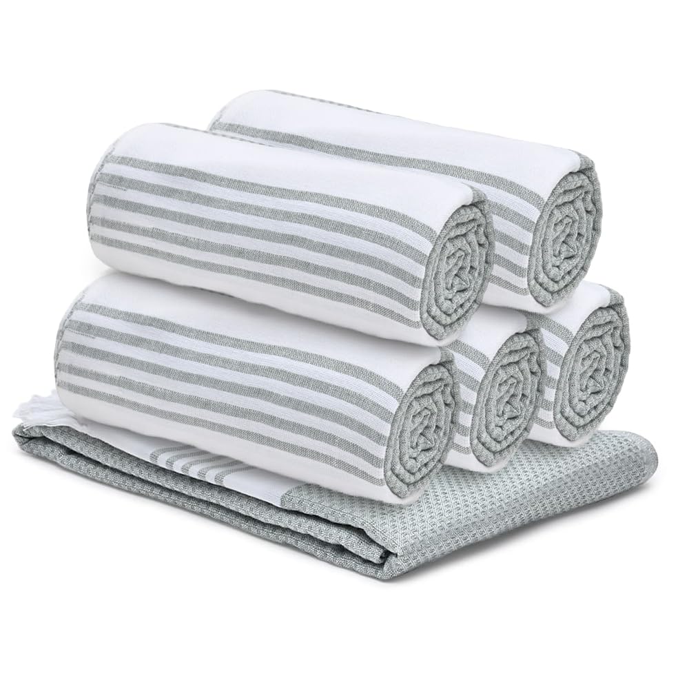 The Better Home 100% Cotton Turkish Bath Towel | Quick Drying Cotton Towel | Light Weight, Soft & Absorbent Turkish Towel (Pack of 6, Grey)