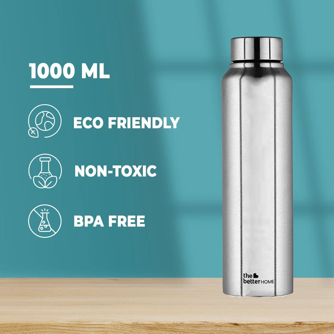 The Better Home Stainless Steel Water Bottle 1 Litre (Silver - Pack of 3)