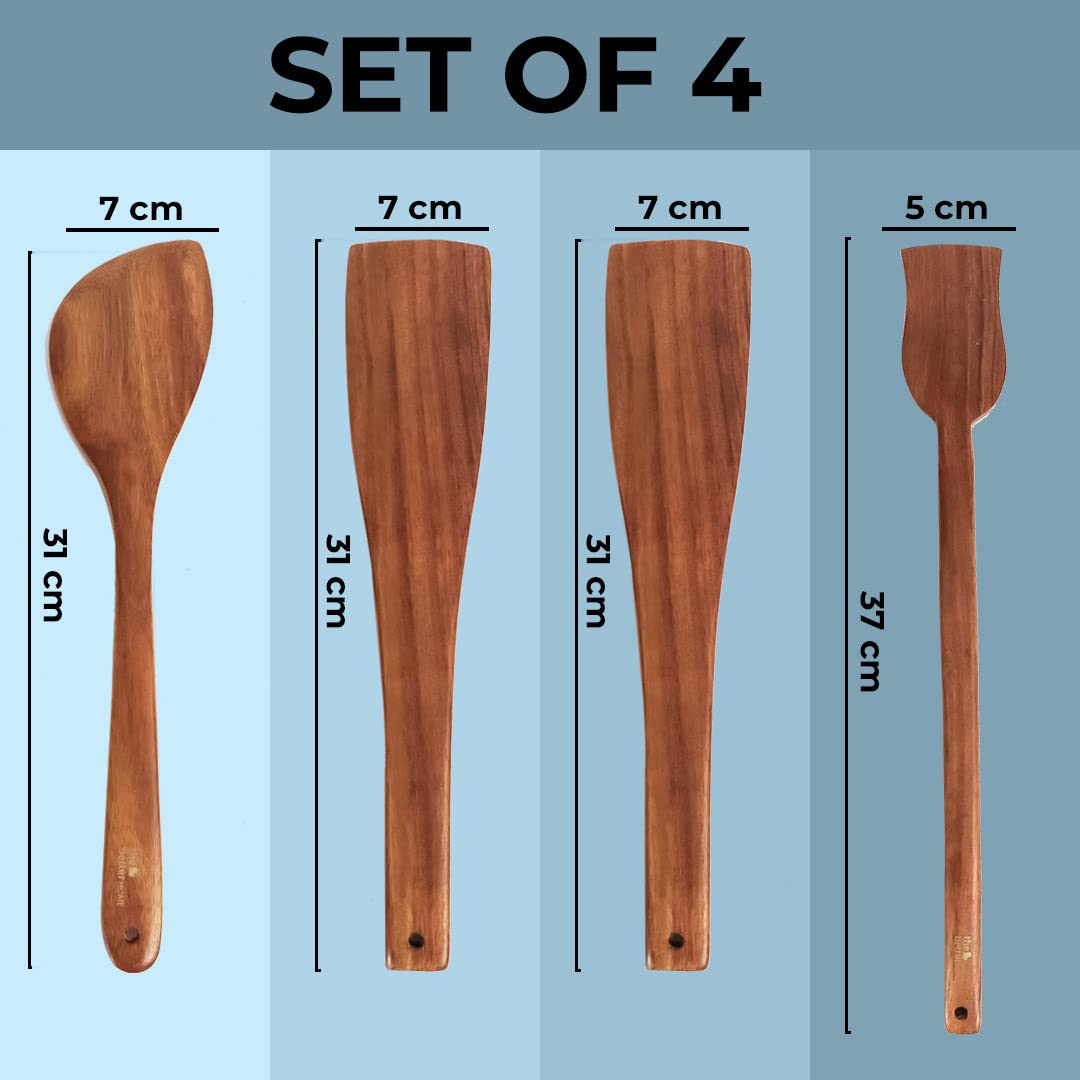 Sheesham Wooden Spatula, Ladle and Spoon | for Cooking in Non Stick Pan |100% Natural Wooden ladles and Wooden Spoons | Heat Resistant & Durable (Pack of 4)