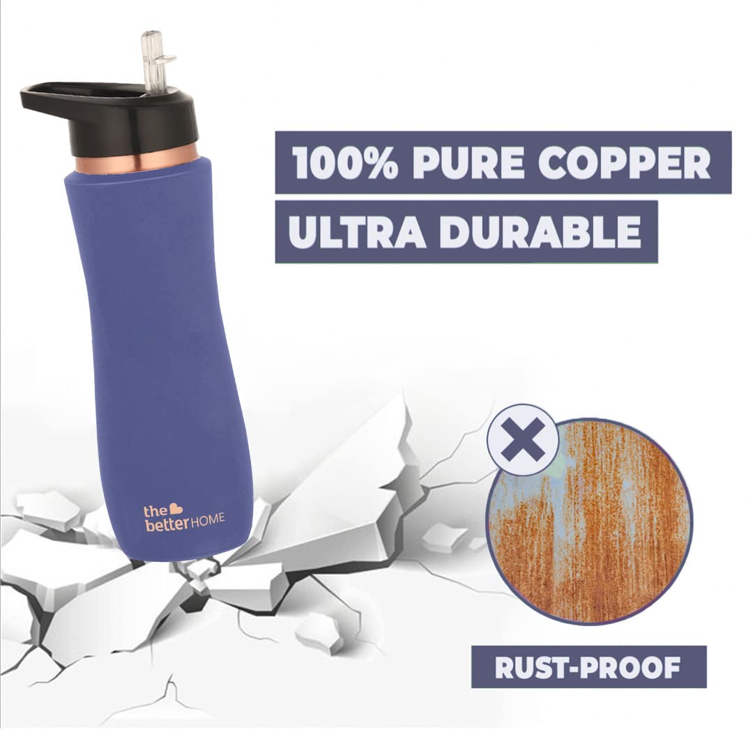 Combo: 100% Pure Copper Water Bottle with Sipper | BPA Free, Non-Toxic, Anti-Oxidant | 950ml | Purple