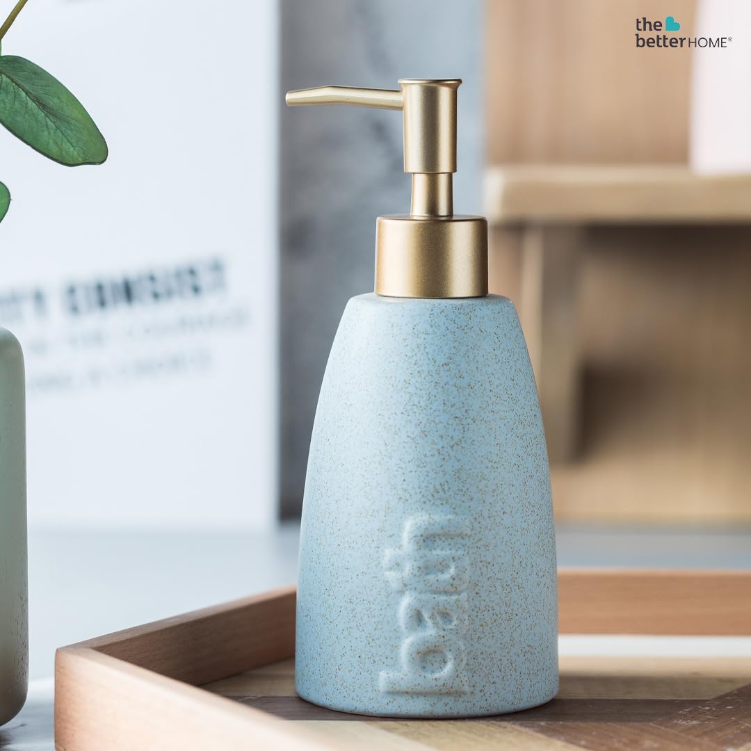 The Better Home 320ml Dispenser Bottle - Blue (Set of 3) | Ceramic Liquid Dispenser for Kitchen, Wash-Basin, and Bathroom | Ideal for Shampoo, Hand Wash, Sanitizer, Lotion, and More