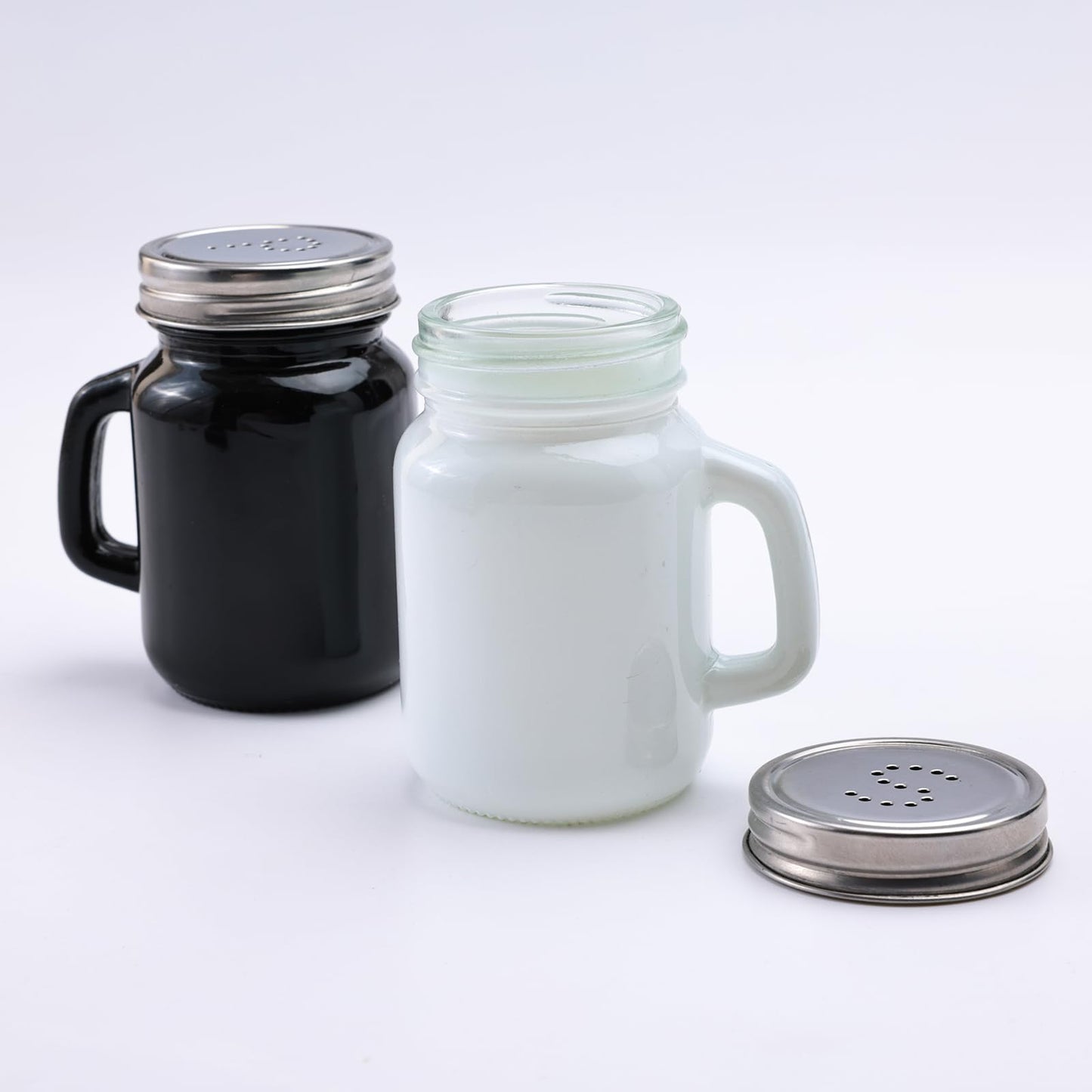 Glass Salt and Pepper Shaker Set - Stylish White & Black | Includes 2 Shakers | Hand Wash Only