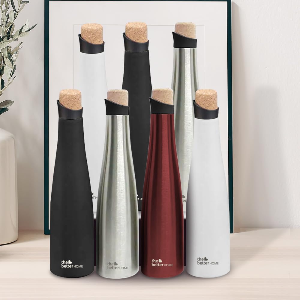 The Better Home Insulated Cork Water Bottle|Hot & Cold Water Bottle 750 Ml -Wine |Easy Pour| Bottle for Fridge/School/Outdoor/Gym/Home/Office/Boys/Girls/Kids, Leak Proof (Pack of 8, Silver)