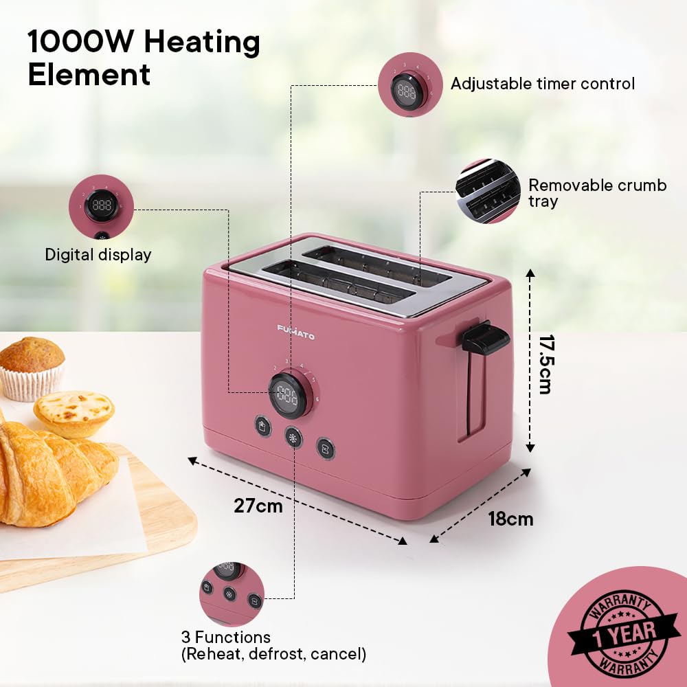 The Better Home Fumato Kitchen Essential Pair|Toaster & HandBlender| Toast, Blend and Make| Perfect Gifting Kit | Colour Coordinated Sets | 1 year Warranty (Cherry Pink)