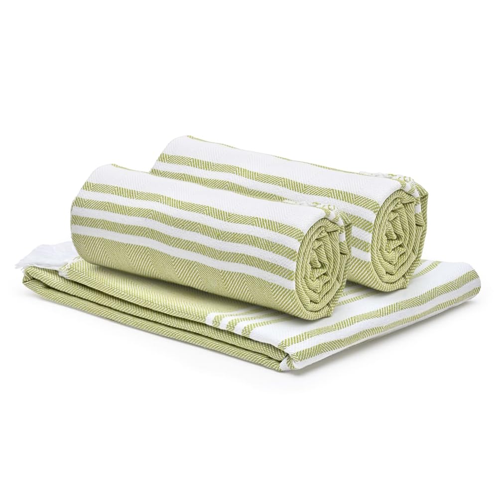 Pack of 3: 100% Cotton Turkish Bath Towels - Quick Dry, Soft, Absorbent | Light Weight | Green