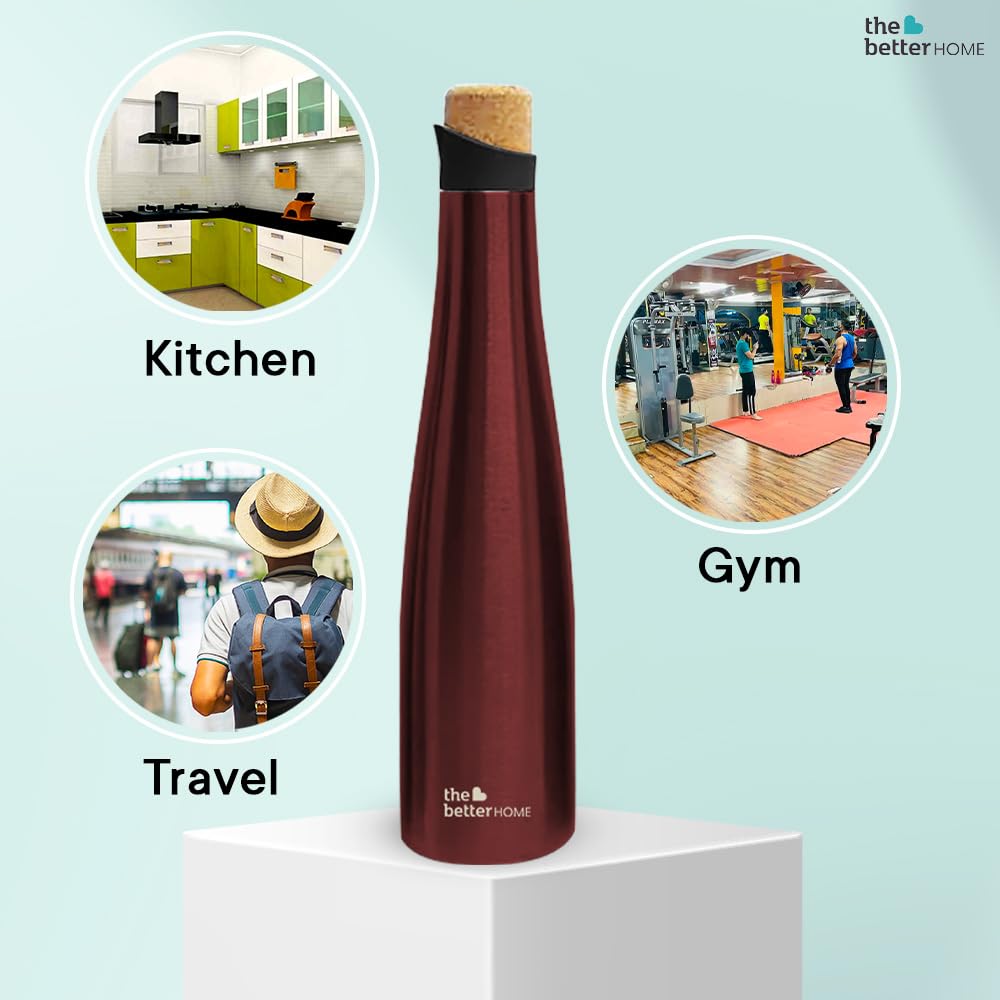 Pack of 10: Insulated Stainless Steel Water Bottles - 18 Hours Insulation | Cork Cap | 500ml Each | Wine Color