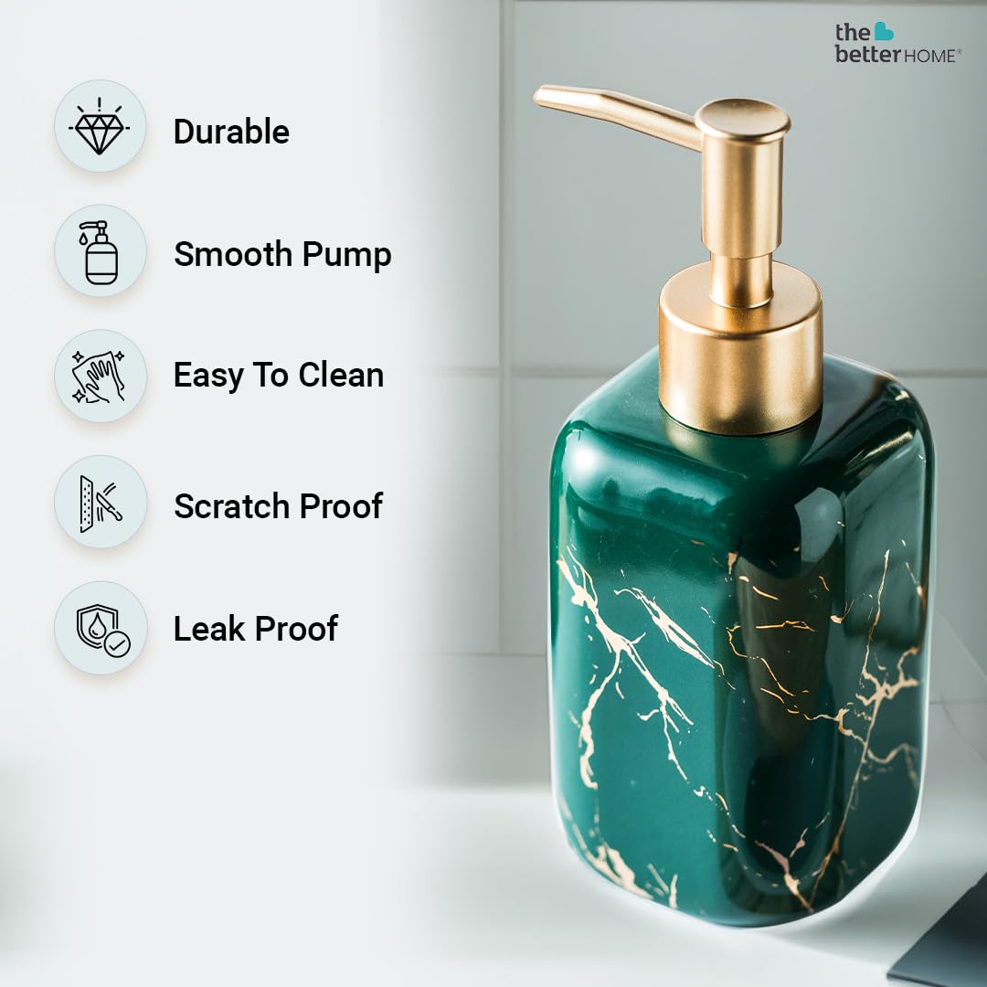 The Better Home 300ml Dispenser Bottle - Green (Set of 2) | Ceramic Liquid Dispenser for Kitchen, Wash-Basin, and Bathroom | Ideal for Shampoo, Hand Wash, Sanitizer, Lotion, and More