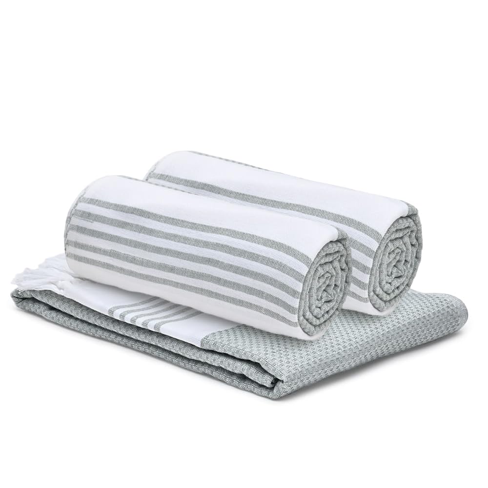The Better Home 100% Cotton Turkish Bath Towel | Quick Drying Cotton Towel | Light Weight, Soft & Absorbent Turkish Towel (Pack of 3, Grey)