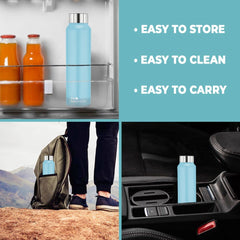 Stainless Steel Water Bottle 1 Litre | Leak Proof, Durable & Rust Proof | Non-Toxic & BPA Free Steel Bottles 1+ Litre | Eco Friendly Stainless Steel Water Bottle | Blue (Pack of 2)