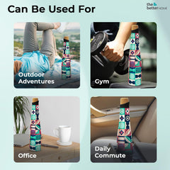 The Better Home Insulated Water Bottle for Kids Office 750ml| Thermos Flask Stainless Steel Water Bottle for Boys Girls Adults|18 Hrs Hot Double Wall Insulation with Cork Cap Pack of 1 Geometric Print