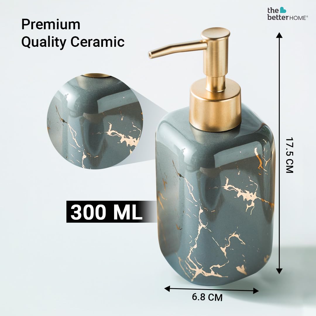 Pack of 1: Ceramic Soap Dispenser Set - Pump Style, Elegant Design | Includes Lotion Dispenser | 300ml | Grey