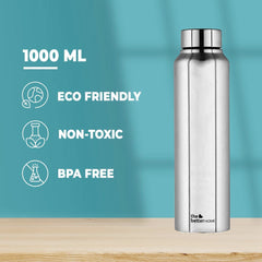 1000 Stainless Steel Water Bottle 1 Litre - Silver | Rust-Proof, Lightweight, Leak-Proof & Durable | Eco-Friendly, Non-Toxic & BPA Free Water Bottles 1+ Litre| Pack of 2