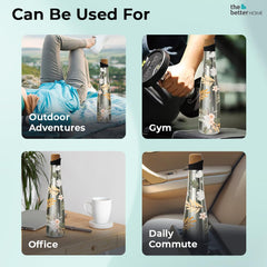 The Better Home Insulated Water Bottle for Kids Office 500ml | Thermos Flask Stainless Steel Water Bottle for Boys Girls Adults | 18 Hrs Hot Double Wall Insulation with Cork Cap Pack of 1 Silver Print