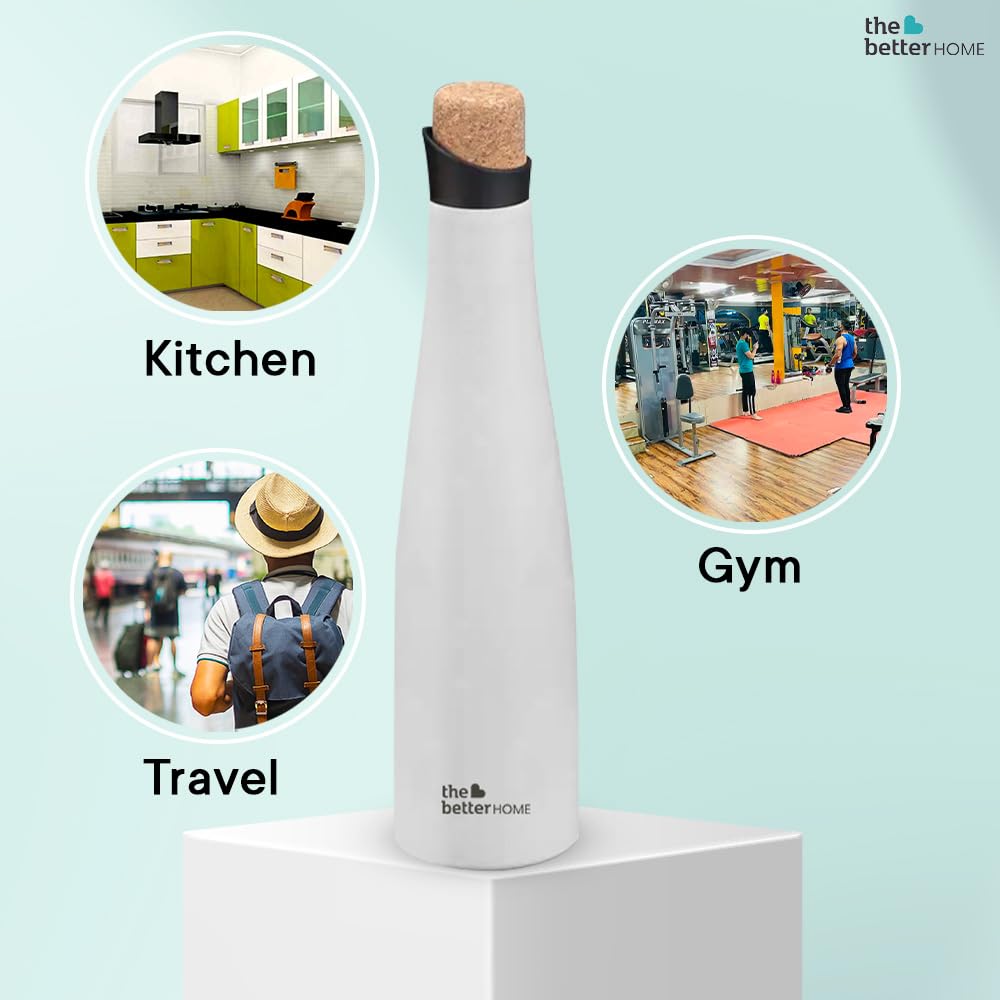 Combo: Insulated Stainless Steel Water Bottle - 18h Insulation, Leak Proof, BPA Free, Cork Cap, 500ml, White