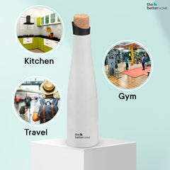 The Better Home Insulated Cork Water Bottle|Hot & Cold Water Bottle 500 Ml -White |Easy Pour| Bottle for Fridge/School/Outdoor/Gym/Home/Office/Boys/Girls/Kids, Leak Proof and BPA Free