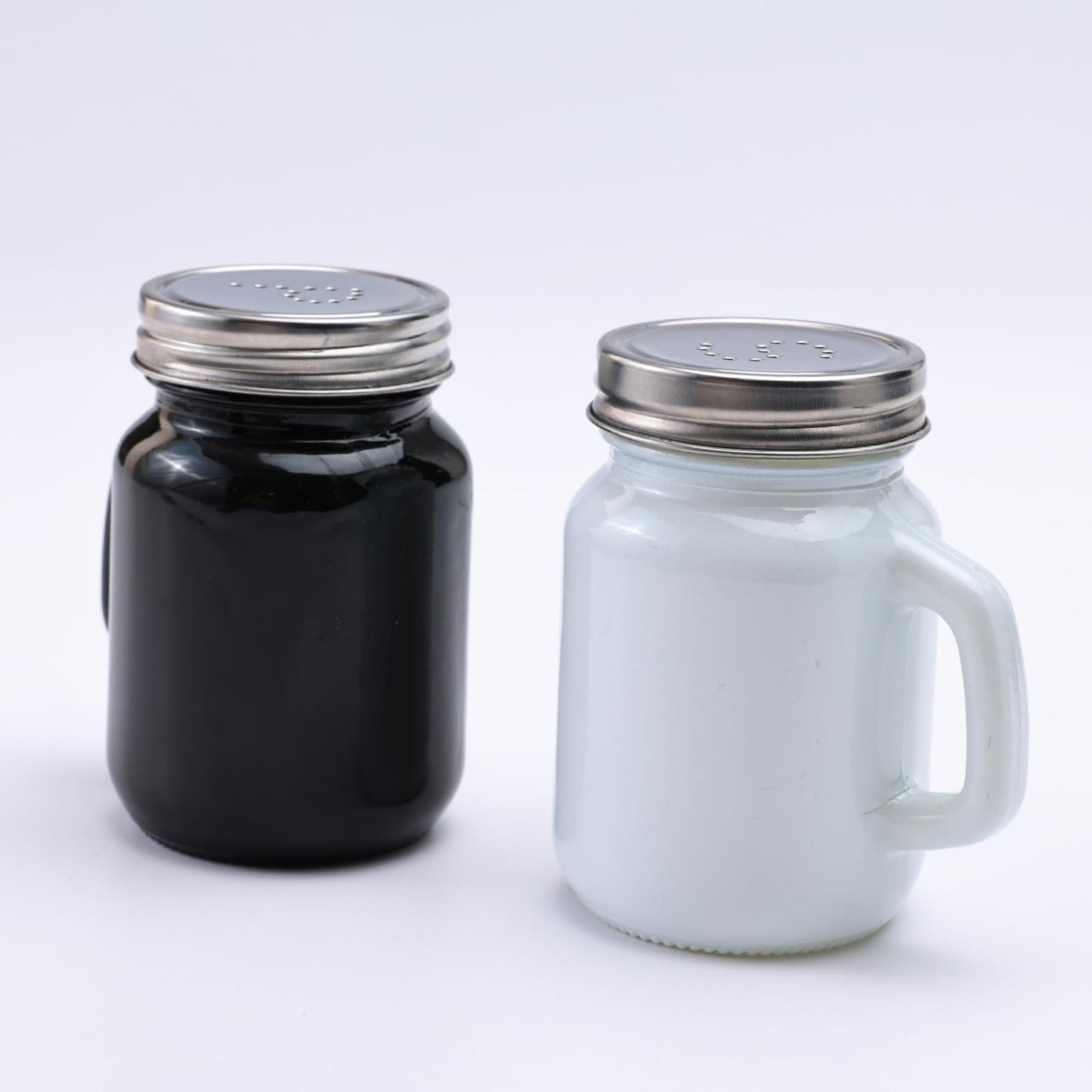 Glass Salt and Pepper Shaker Set - Stylish White & Black | Includes 2 Shakers | Hand Wash Only