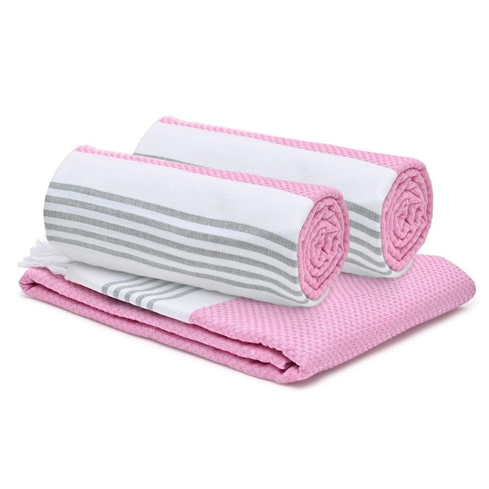 The Better Home 100% Cotton Turkish Bath Towel | Quick Drying Cotton Towel | Light Weight, Soft & Absorbent Turkish Towel (Pack of 3, Pink)