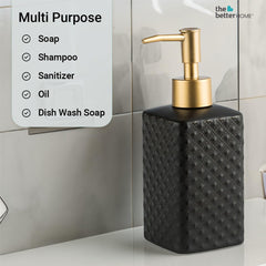 The Better Home 350ml Soap Dispenser Bottle - Black (Set of 4) |Ceramic Liquid Pump Dispenser for Kitchen, Wash-Basin, and Bathroom