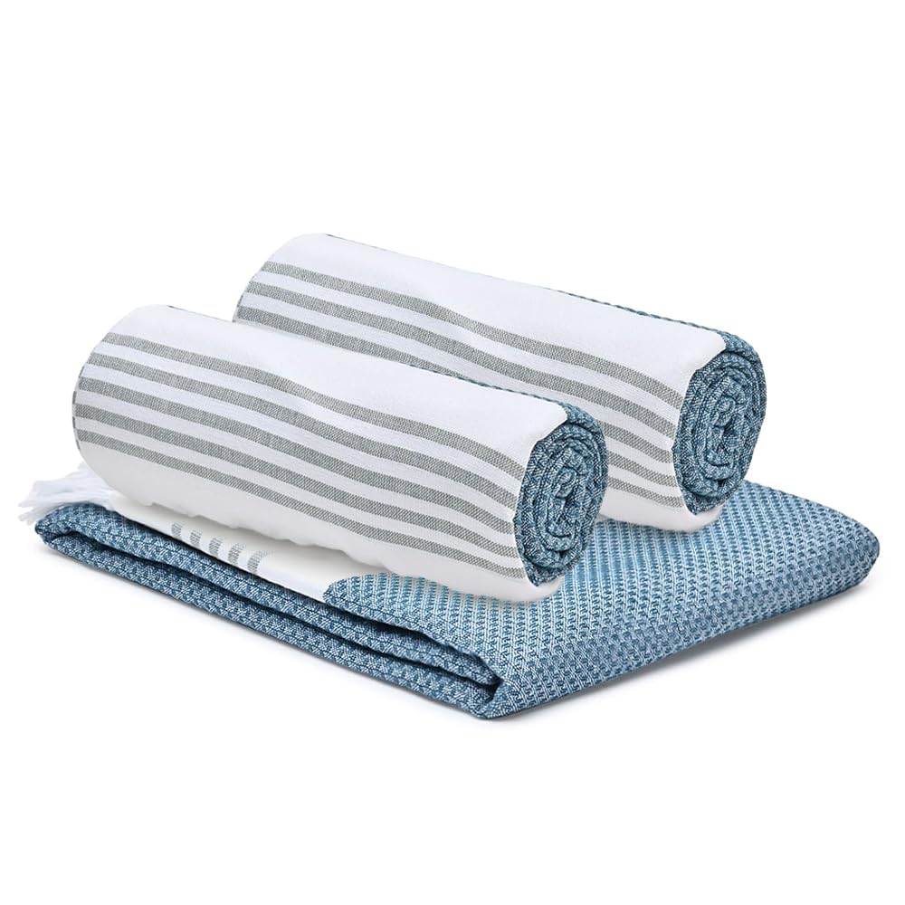 Pack of 3: Cotton Bath Towels - Soft, Anti-Odour, High Absorbency | Quick Dry, Hair Drying | 150cm x 75cm | Blue