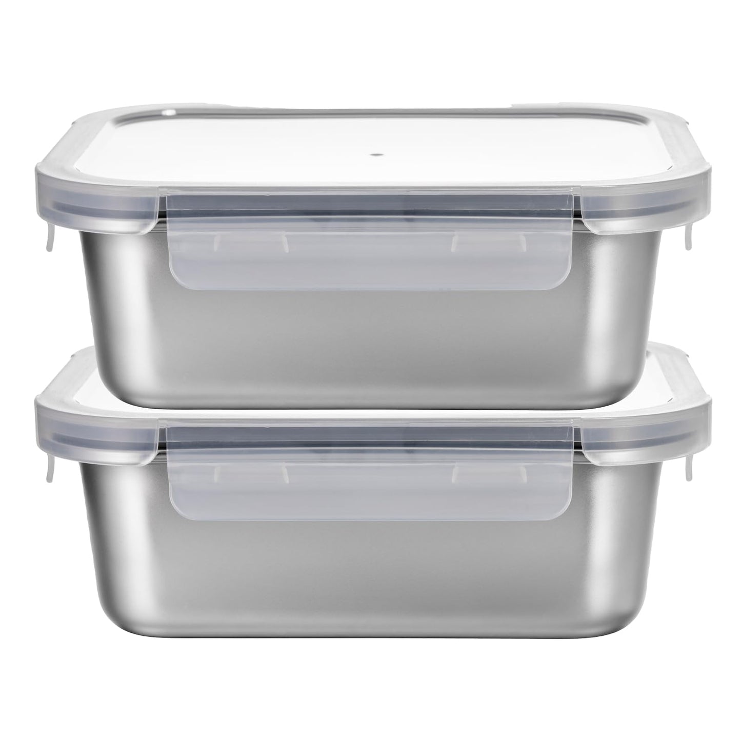 Pack of 2: Microwave Safe Lunch Boxes - Leak Resistant, Dishwasher Safe | 800ml Each | Silver | Modern