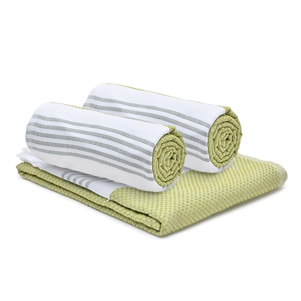 The Better Home 100% Cotton Turkish Bath Towel | Quick Drying Cotton Towel | Light Weight, Soft & Absorbent Turkish Towel (Pack of 3, Green)