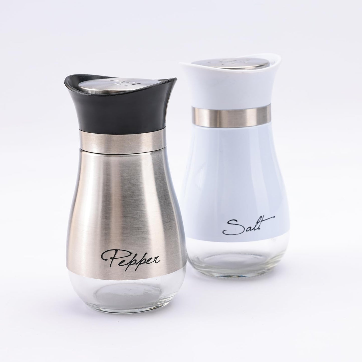 The Better Home Glass Salt and Pepper Shaker Set | Pack of 2 | White and Silver | Glass | Salt and Pepper Dispenser Sprinkler Bottle