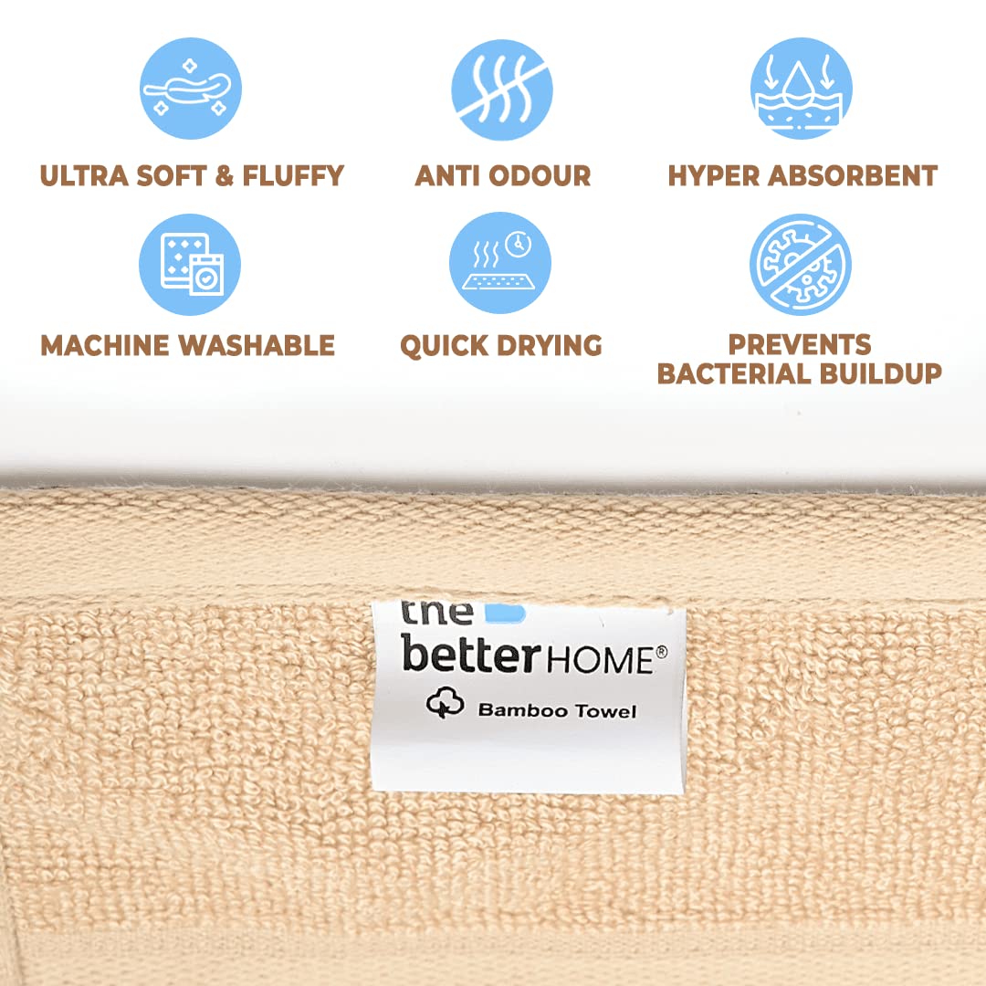 The Better Home 600GSM 100% Bamboo Hand Towel | Anti Odour & Anti Bacterial Bamboo Towel | Ultra Absorbent & Quick Drying Hand & Face Towel for Men & Women (Pack of 3, Beige)