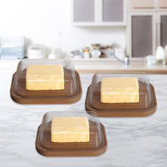 The Better Home Butter Dish with Bamboo Lid Stick Butter Holder|Borosilicate Glass Container for Storage Butter| GlassButter Tray Container |Dark Brown Butter DishTray Pack of 3