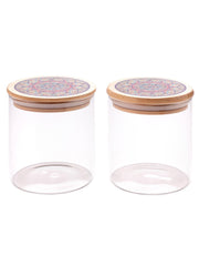 The Better Home Borosilicate Glass Jar with Printed Bamboo Lid|Kitchen Organizer Items and Storage|Multi-utility, Leakproof, Airtight Storage Jar for Cookies,Snacks,Tea,Coffee,Sugar|Pack of 2(300ml)