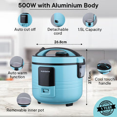 The Better Home FUMATO Cookeasy Automatic 500W Electric Rice Cooker 1.5L Blue & Stainless Steel Water Bottle 1 Litre Pack of 5 Blue