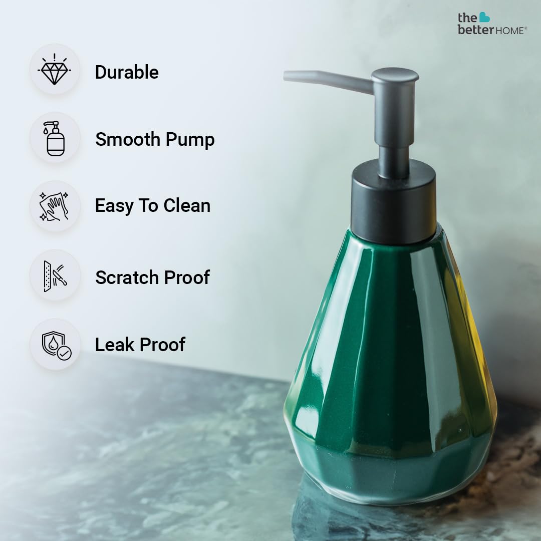 The Better Home 250ml Dispenser Bottle - Green (Set of 4) | Ceramic Liquid Dispenser for Kitchen, Wash-Basin, and Bathroom | Ideal for Shampoo, Hand Wash, Sanitizer, Lotion, and More