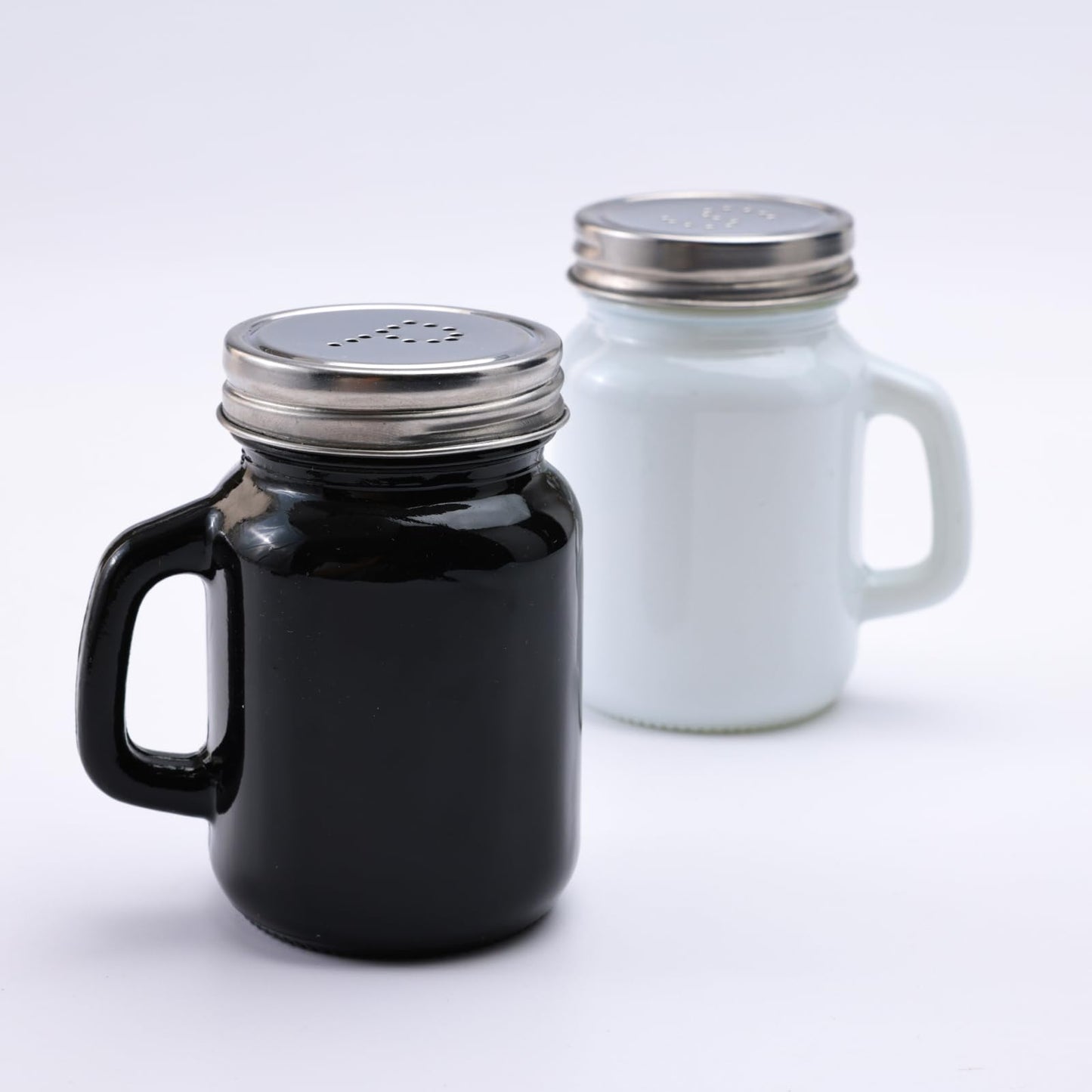 Glass Salt and Pepper Shaker Set - Stylish White & Black | Includes 2 Shakers | Hand Wash Only