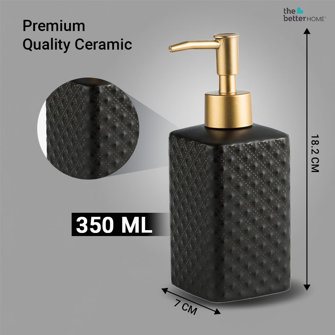 The Better Home 350ml Soap Dispenser Bottle - Black (Set of 6) |Ceramic Liquid Pump Dispenser for Kitchen, Wash-Basin, and Bathroom