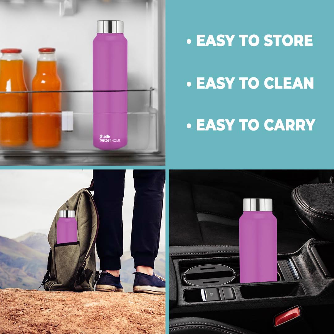 The Better Home Stainless Steel Water Bottle 1 Litre | Leak Proof, Durable & Rust Proof | Non-Toxic & BPA Free Steel Bottles 1+ Litre | Eco Friendly Stainless Steel Water Bottle | Purple (Pack of 2