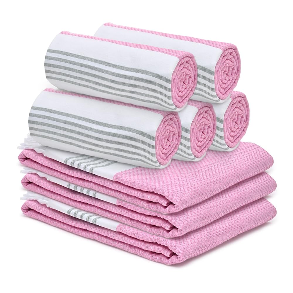 The Better Home 100% Cotton Turkish Bath Towel | Quick Drying Cotton Towel | Light Weight, Soft & Absorbent Turkish Towel (Pack of 8, Pink)