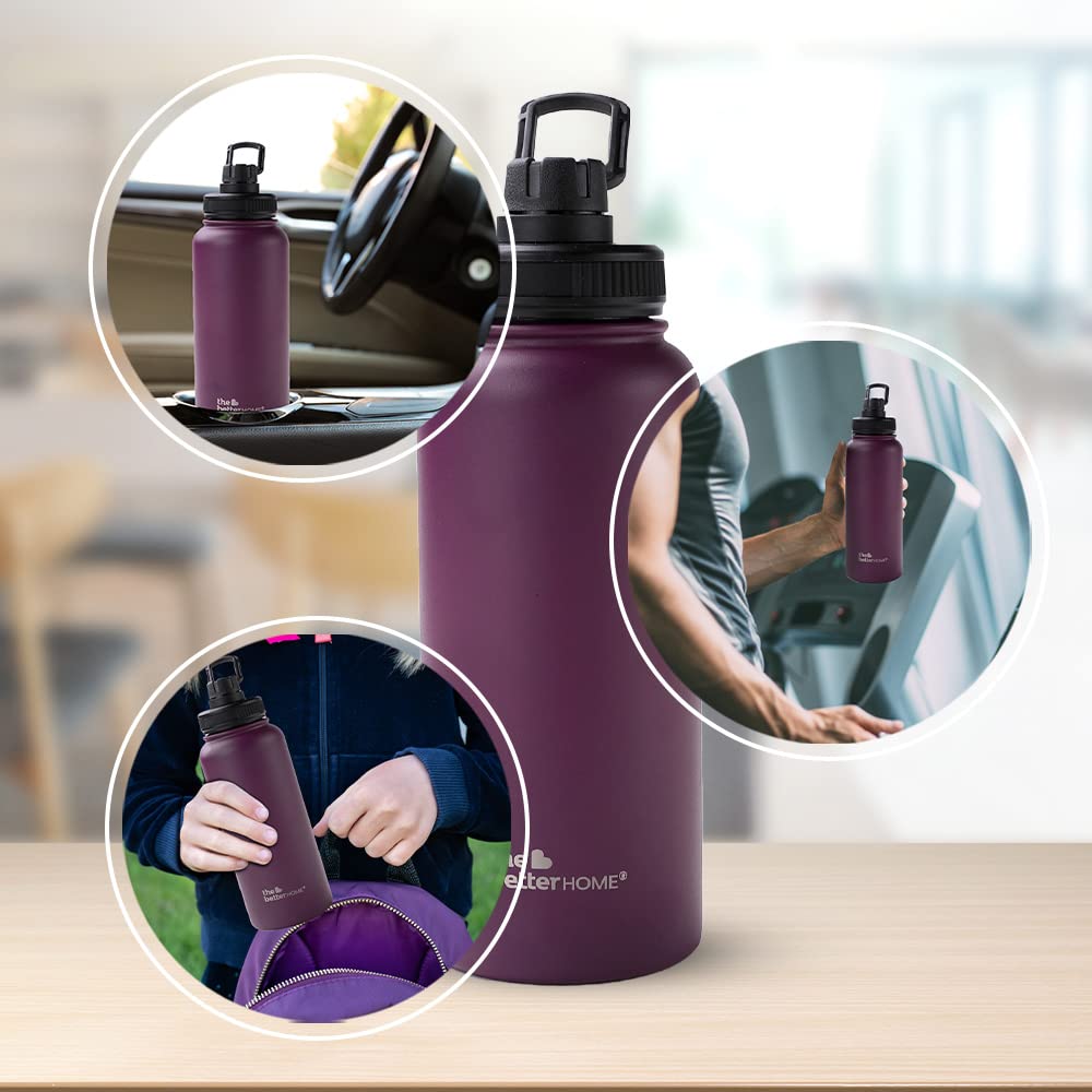 Insulated Water Bottle 1 Litre | Double Wall Hot and Cold Water for Home, Gym, Office | Easy to Carry & Store | Insulated Stainless Steel Bottle (Pack of 1, Wine)