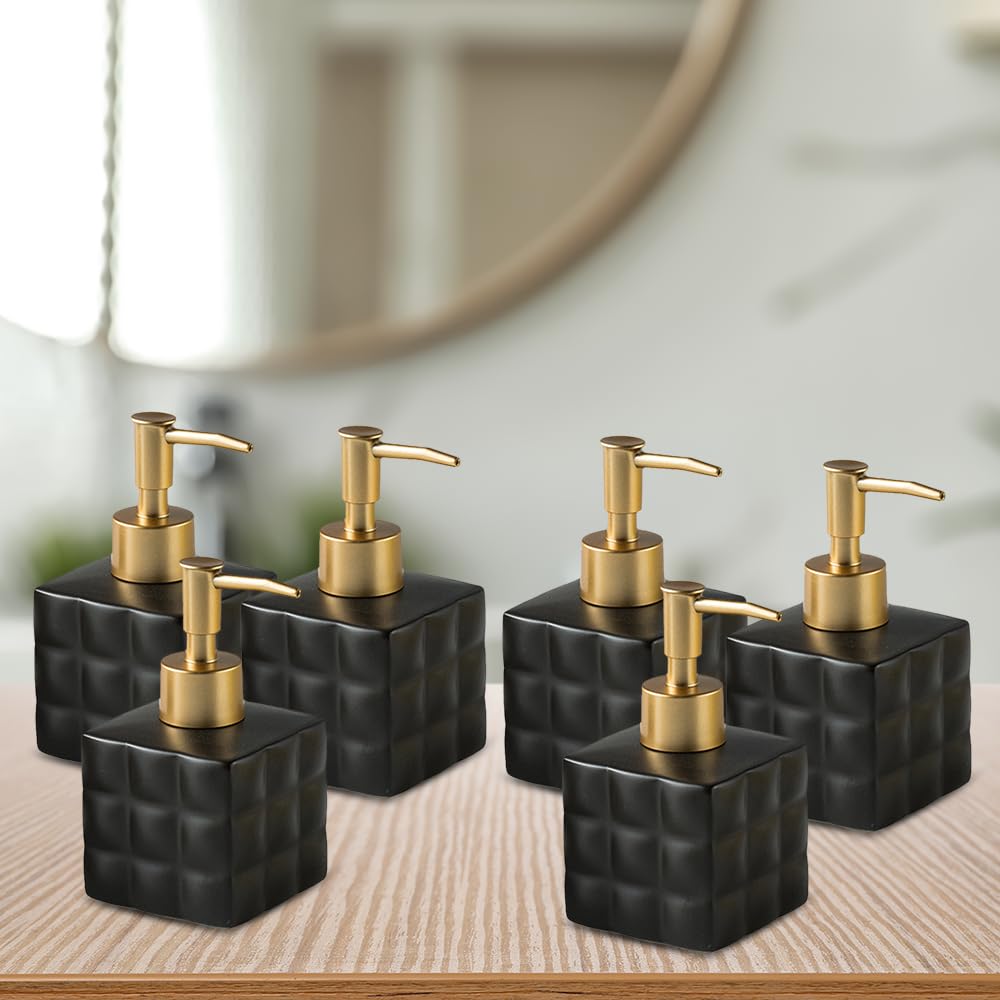 The Better Home 220ml Dispenser Bottle - Black (Set of 6) | Ceramic Liquid Dispenser for Kitchen, Wash-Basin, and Bathroom | Ideal for Shampoo, Hand Wash, Sanitizer, Lotion, and More