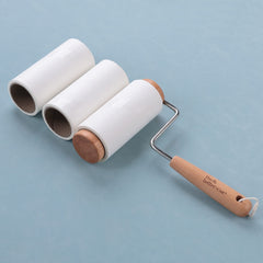 Lint Roller for Clothes | Wooden Lint Remover for Clothes | Reusable Easy Tear Sheets | 60 Sheets Per Roll (1 Roller + 2 Replacement Rolls)