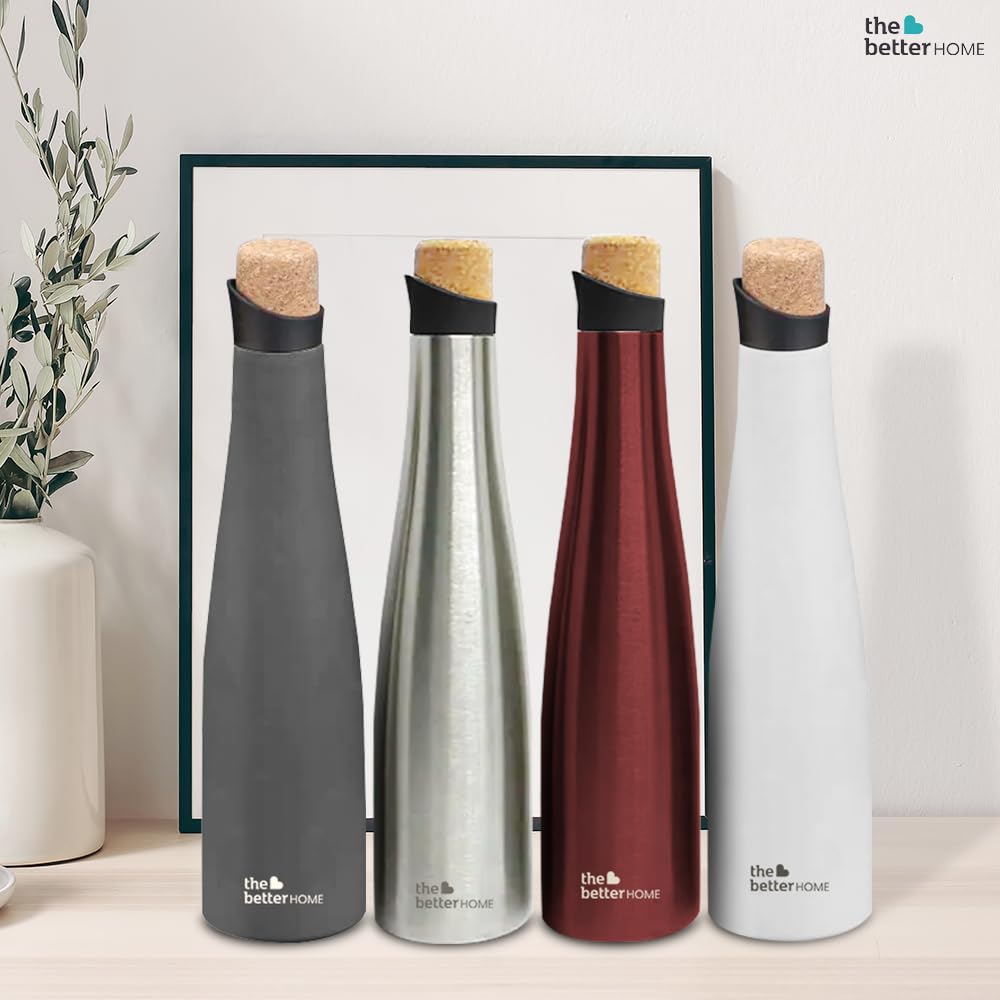 The Better Home Insulated Cork Water Bottle|Hot & Cold Water Bottle 750 Ml -Wine |Easy Pour| Bottle for Fridge/School/Outdoor/Gym/Home/Office/Boys/Girls/Kids, Leak Proof (Pack of 1, Wine)