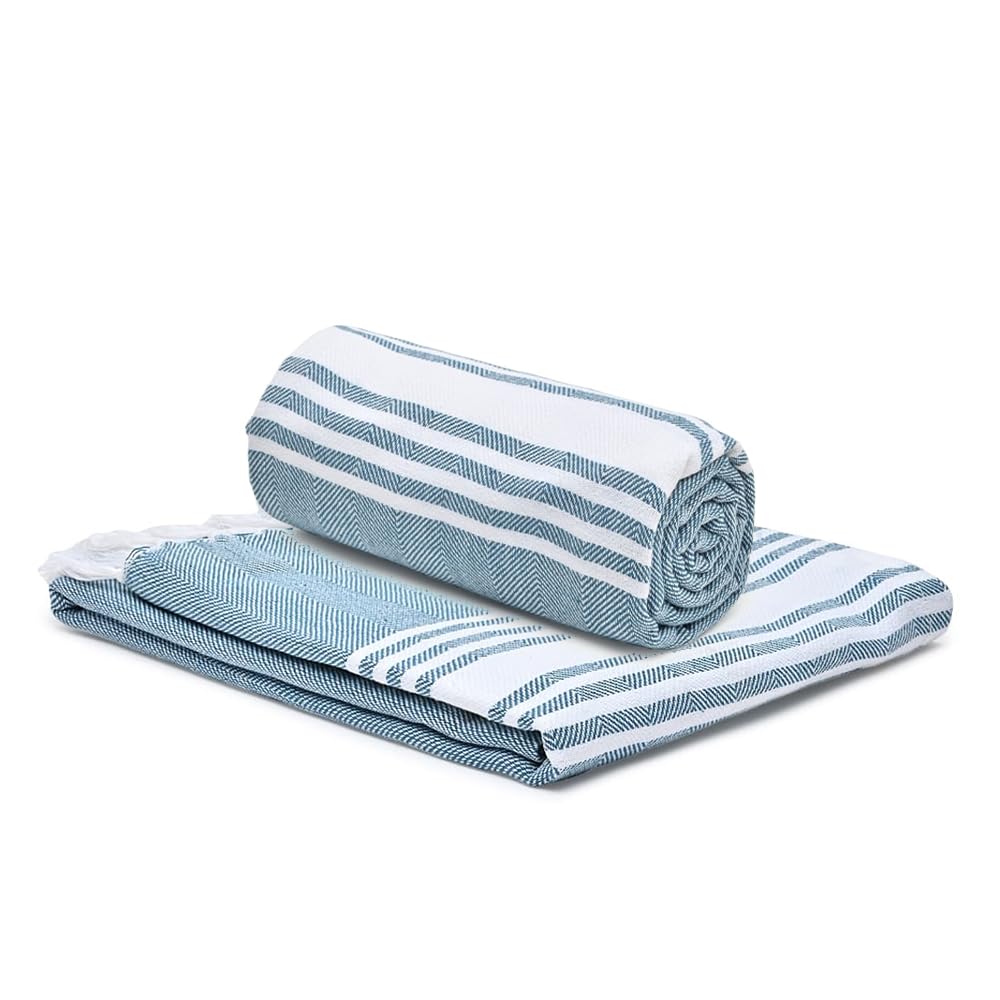 The Better Home 100% Cotton Turkish Bath Towel | Quick Drying Cotton Towel | Light Weight, Soft & Absorbent Turkish Towel (Pack of 2, Blue)