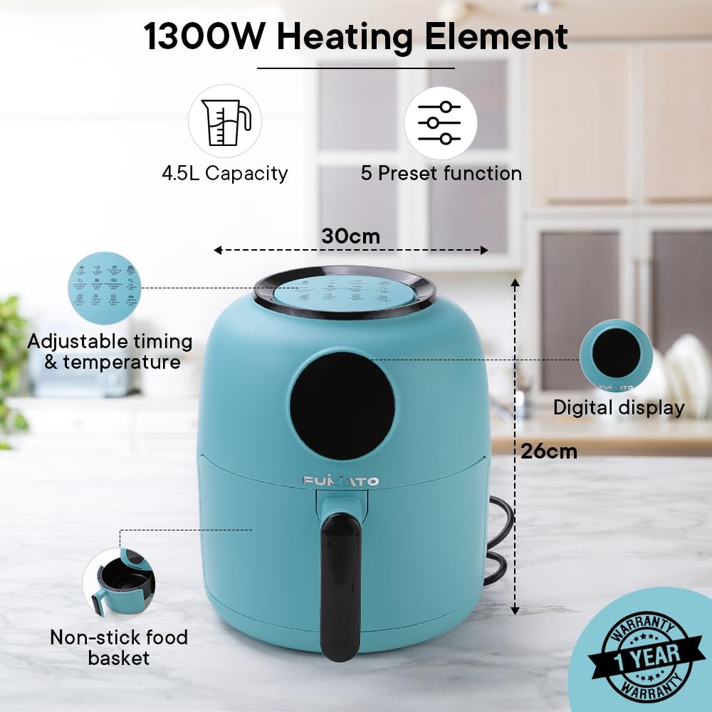 The Better Home Fumato Diwali Gift Set|AirFryer & HandBlender|Air Fry, Blend and Make|Perfect Gifting Kit|Colour Coordinated Sets|1 year Warranty (Misty Blue)1300 Watts, 4.5 L