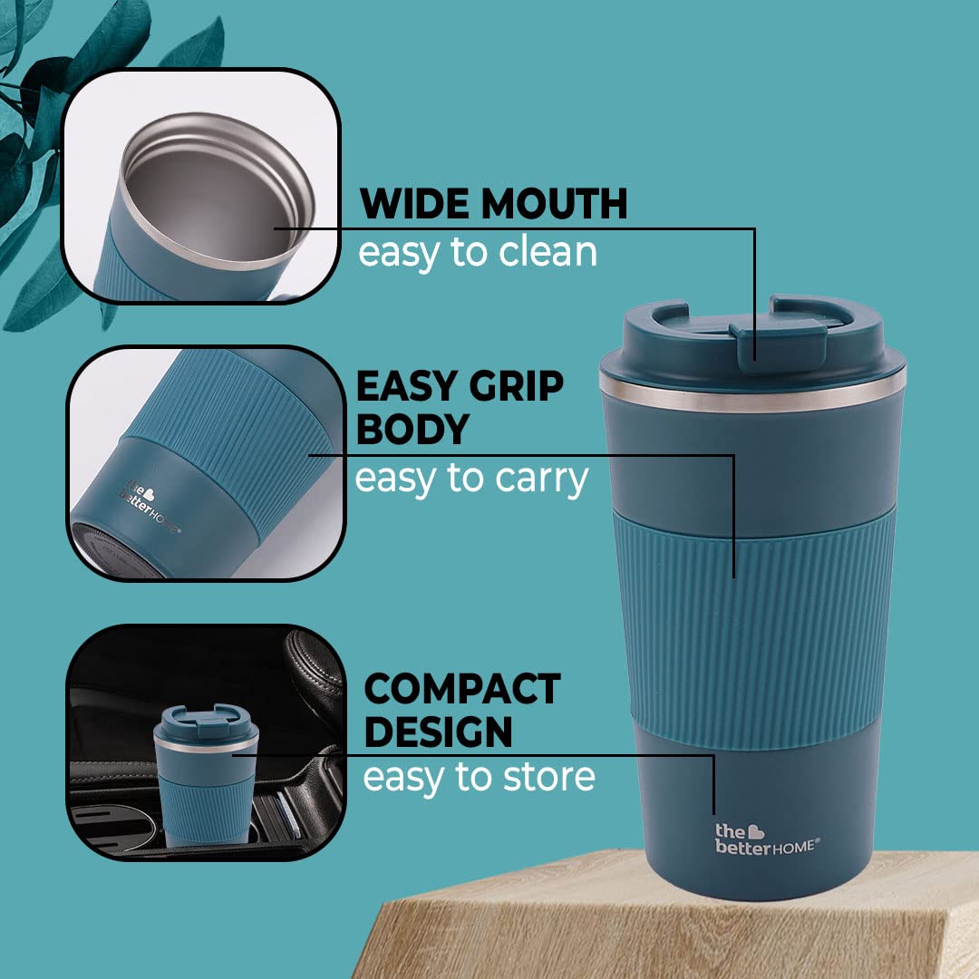 Insulated Coffee Cup Tumbler - Double Walled 304 Stainless Steel | Leakproof | 510 ml | Blue