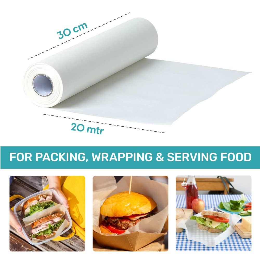 Greaseproof Foil Paper 20 Meters (Pack of 3) | Non-Stick Food Wrapping Paper Roll | Natural Foil Paper for Kitchen | Food-Grade | Vegan | for Oven, Microwave & Freezer…